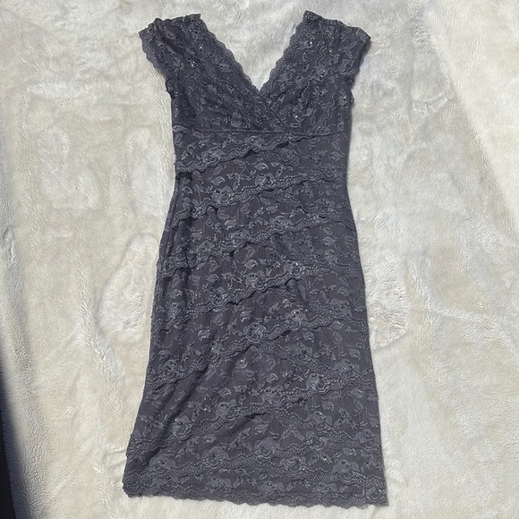 Marina Grey Lace Midi Dress | Elegant Cocktail & Wedding Guest Style Size 4 - Picture 1 of 11
